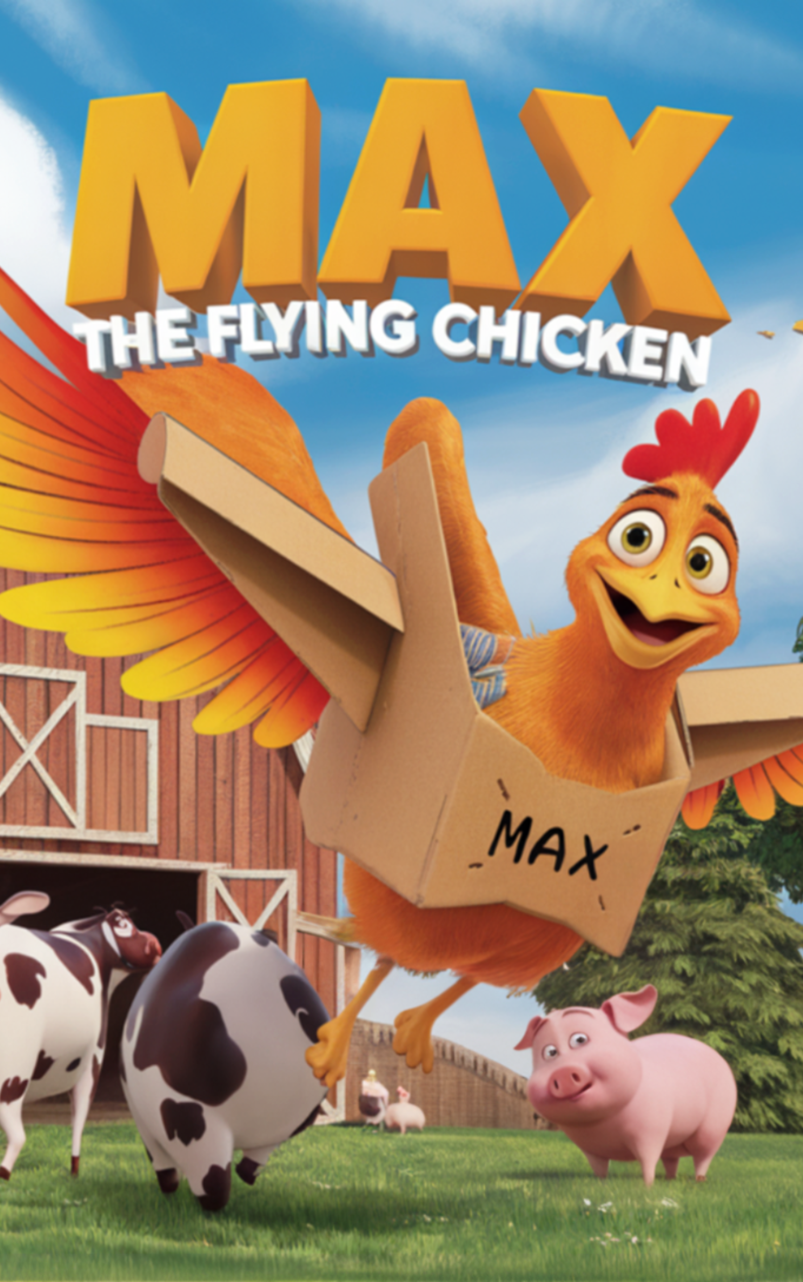 Max the Flying Chicken - Full color paperback book cover showing Max the chicken with cardboard wings